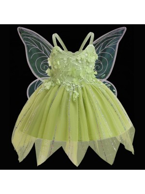 Fatina Vestito Carnevale Bambina Tulle Verde Glitter Fairy Costume Dress TRIL01